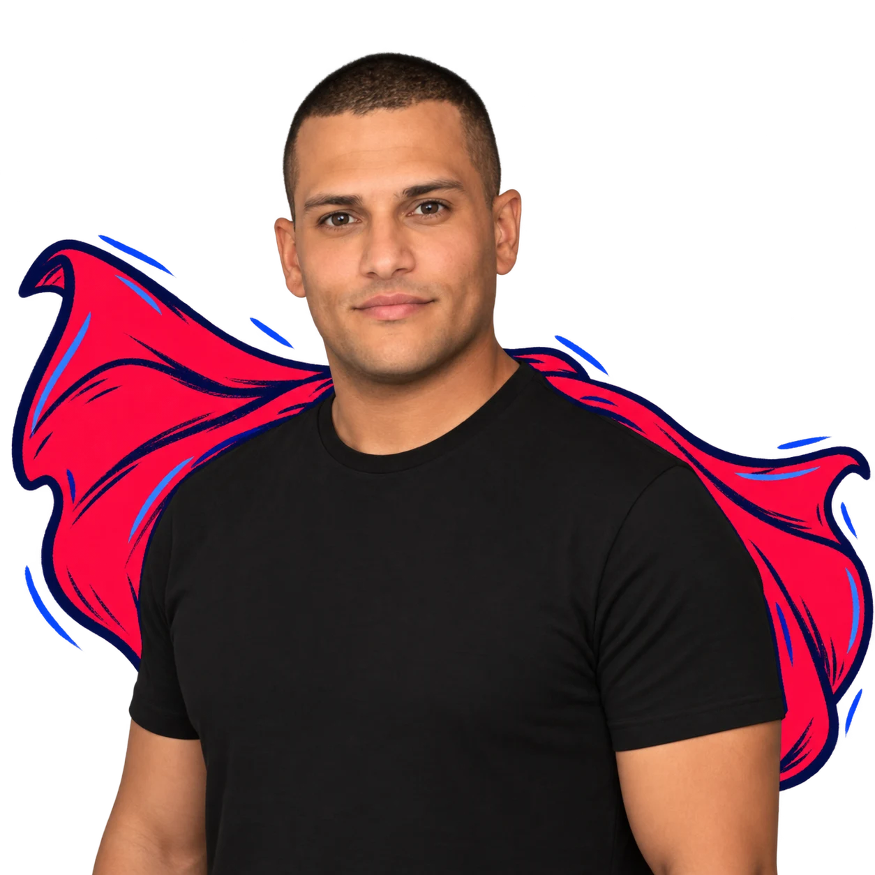 Gilad Pinhas wearing an illustrated red superhero cape