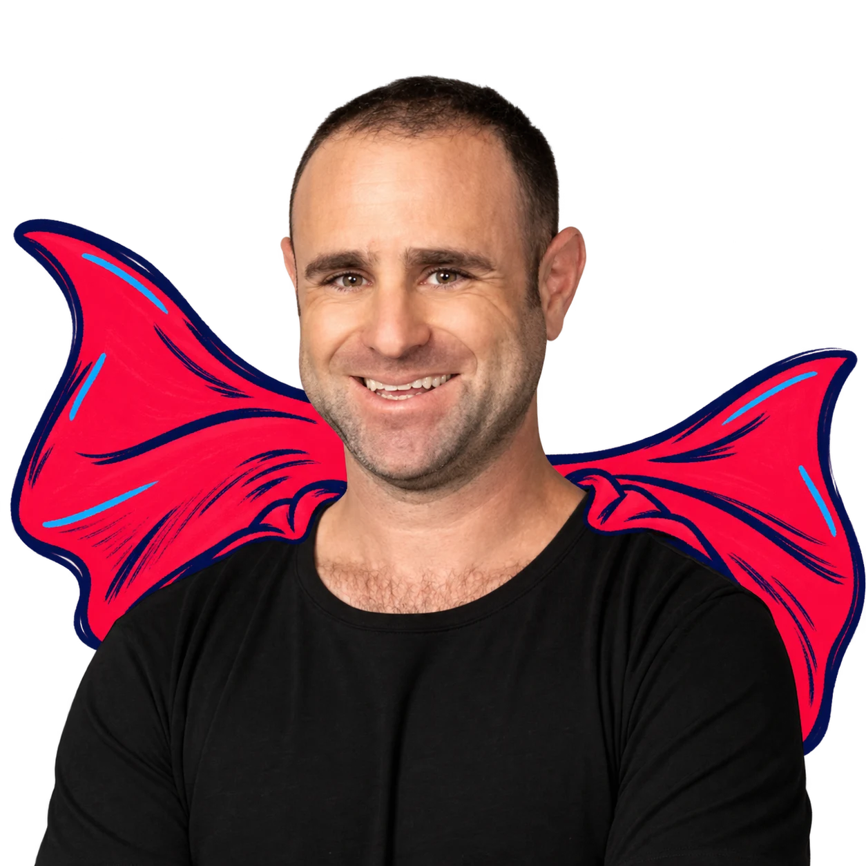 Roi Rotem wearing an illustrated red superhero cape